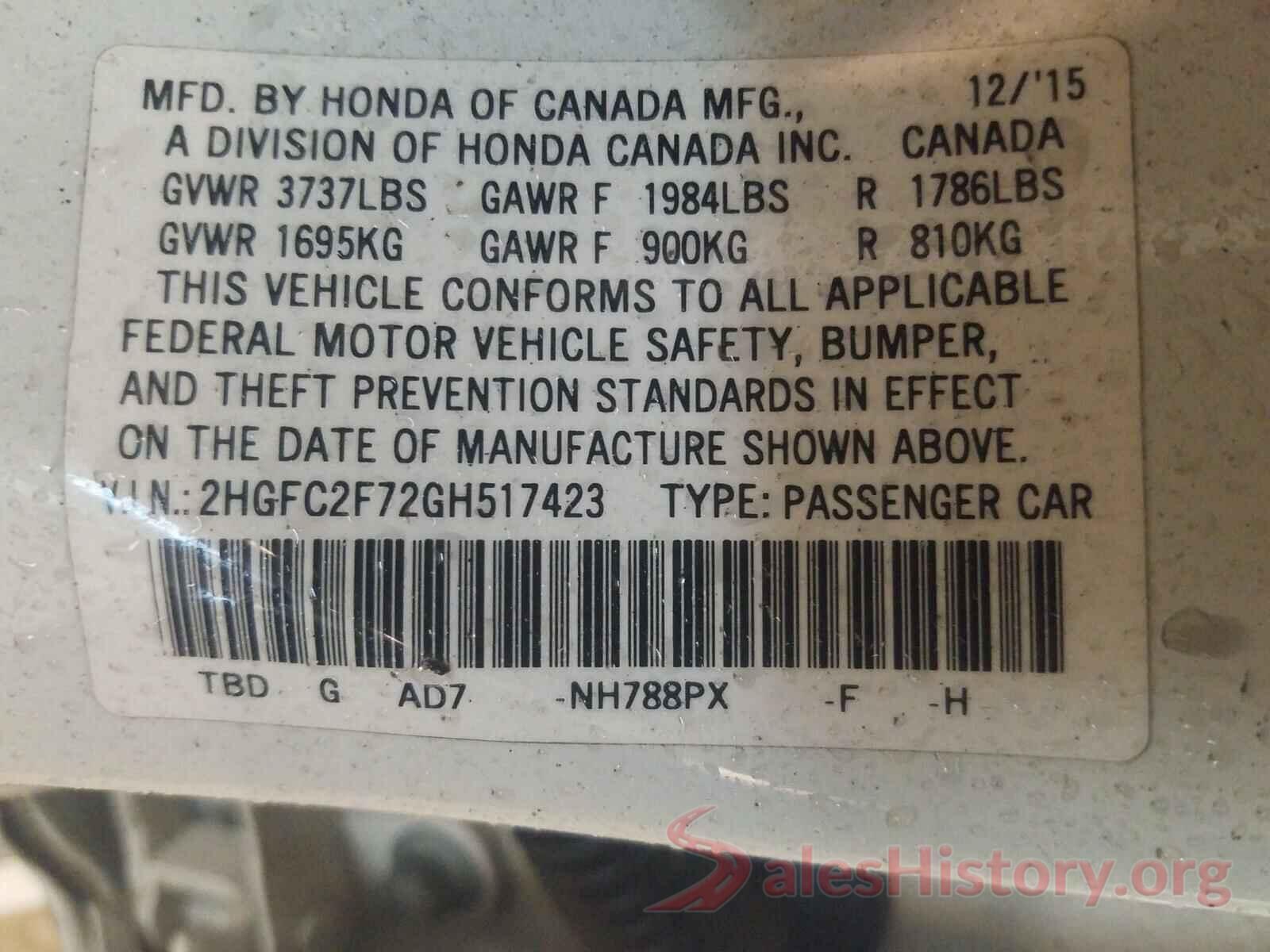 2HGFC2F72GH517423 2016 HONDA CIVIC