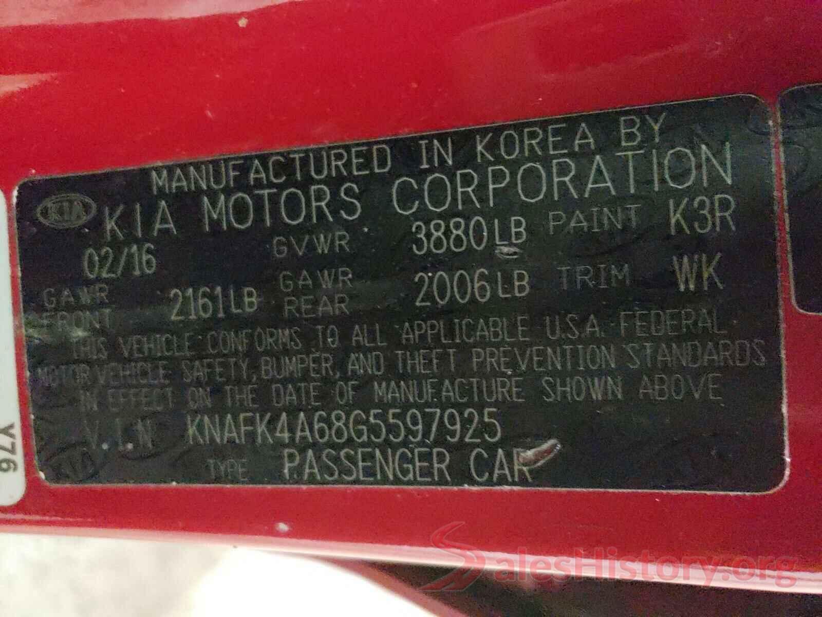 KNAFK4A68G5597925 2016 KIA FORTE