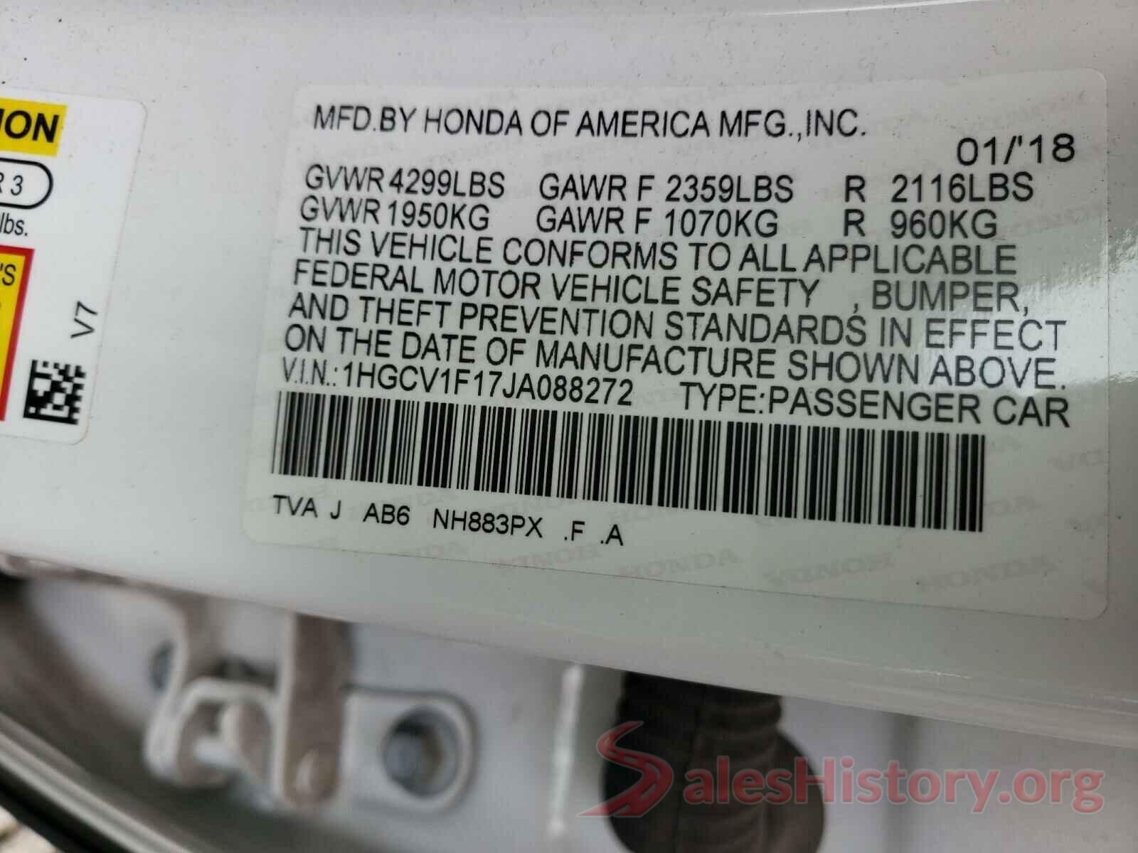 1HGCV1F17JA088272 2018 HONDA ACCORD