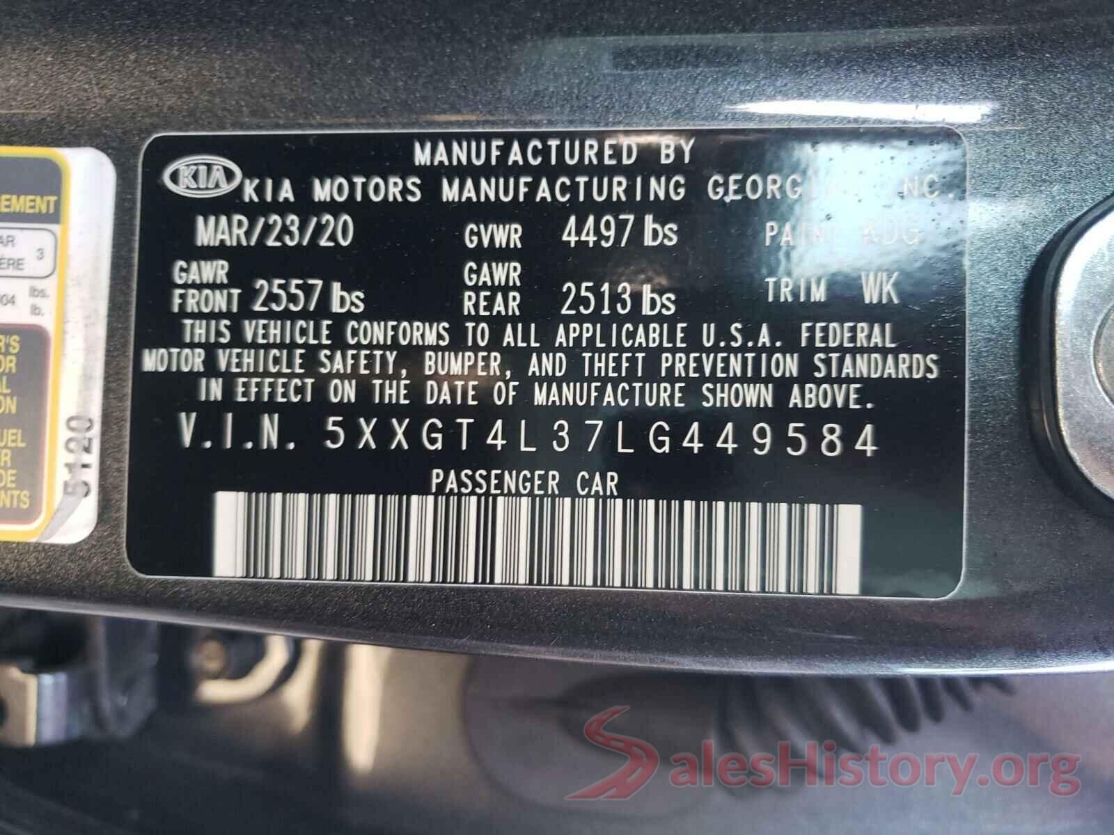 5XXGT4L37LG449584 2020 KIA OPTIMA