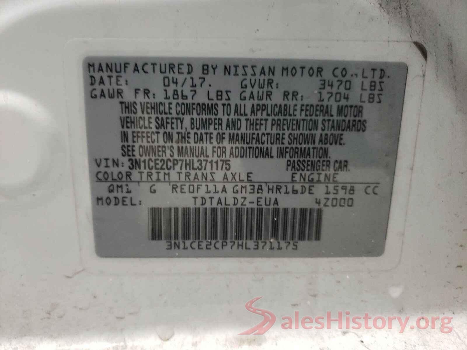 3N1CE2CP7HL371175 2017 NISSAN VERSA