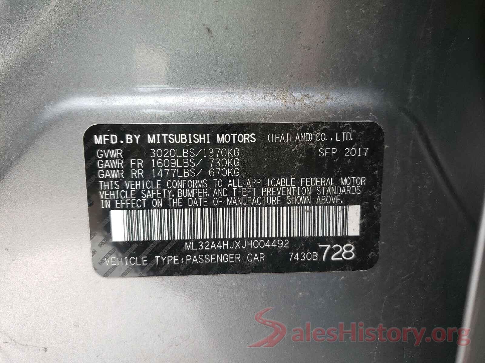 ML32A4HJXJH004492 2018 MITSUBISHI MIRAGE