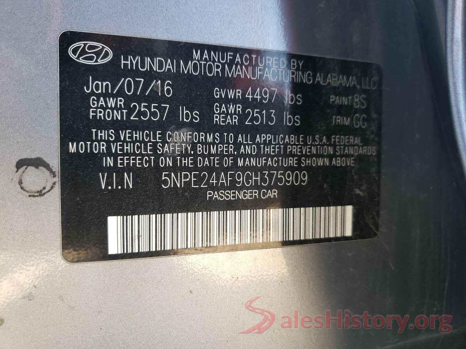 5NPE24AF9GH375909 2016 HYUNDAI SONATA