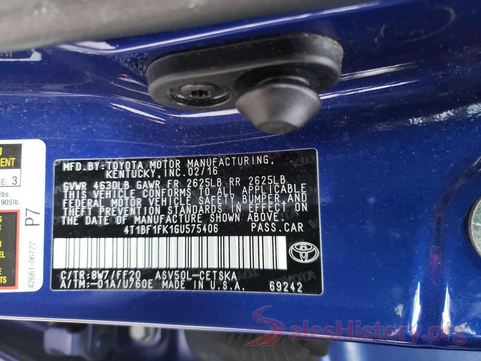 4T1BF1FK1GU575406 2016 TOYOTA CAMRY