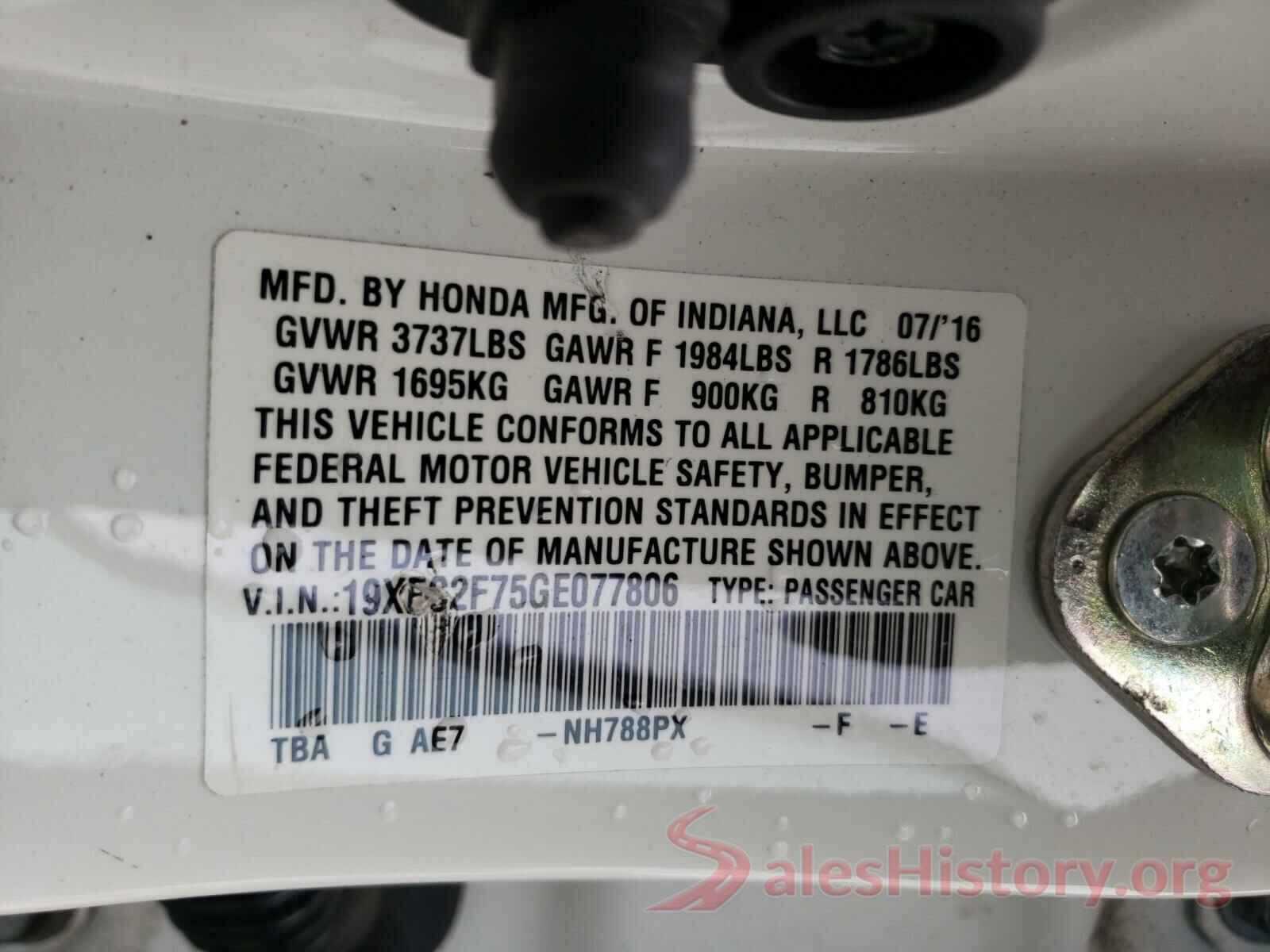 19XFC2F75GE077806 2016 HONDA CIVIC