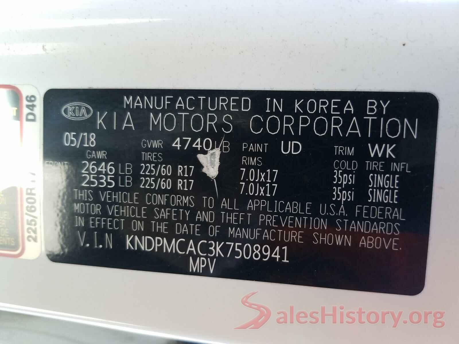 KNDPMCAC3K7508941 2019 KIA SPORTAGE