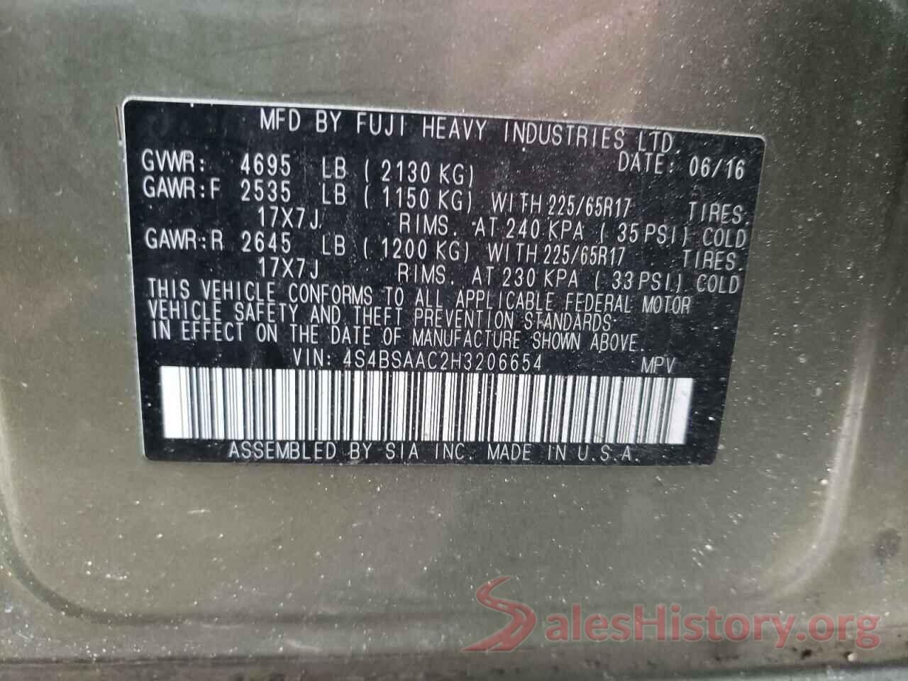 4S4BSAAC2H3206654 2017 SUBARU OUTBACK