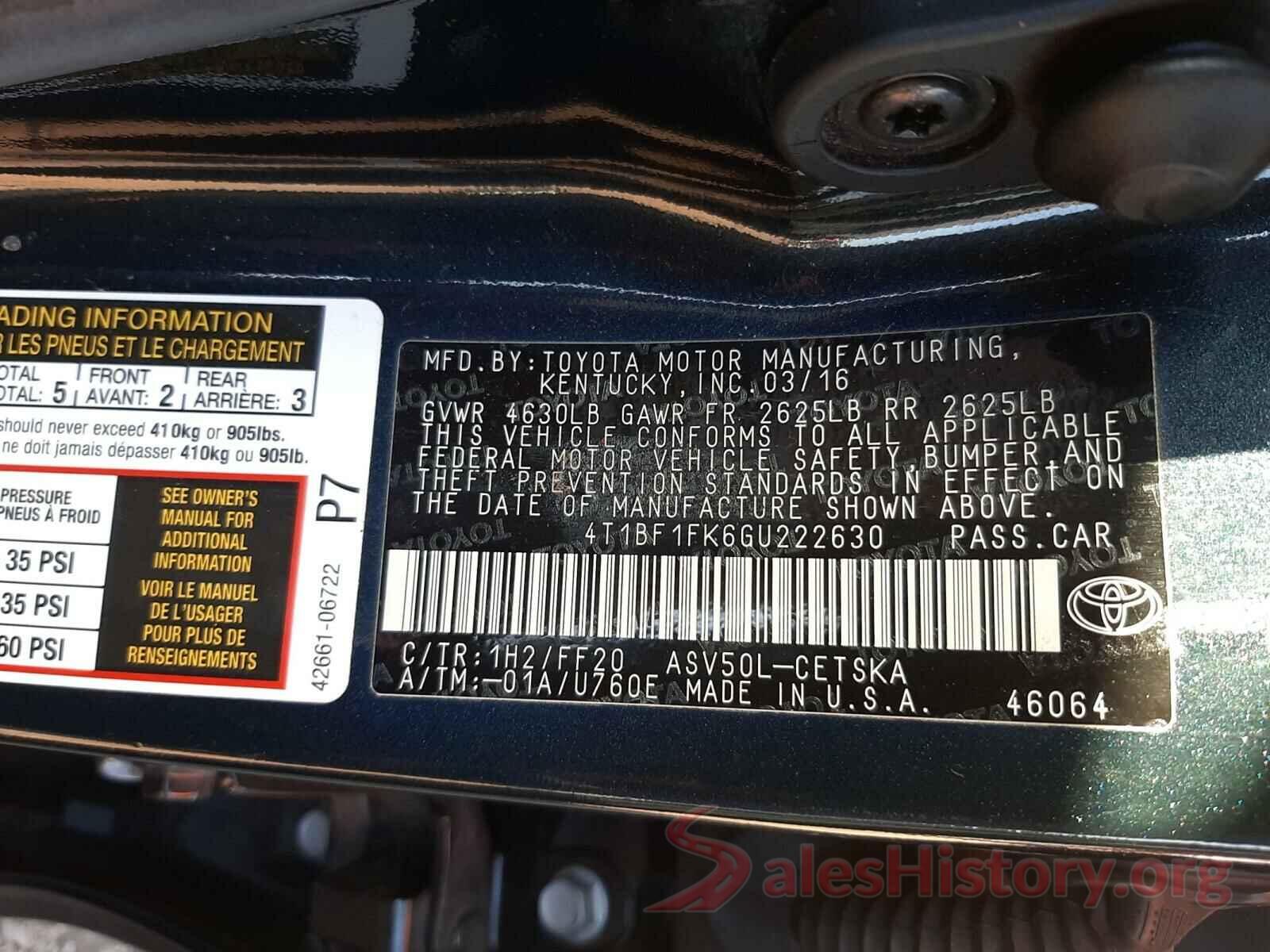 4T1BF1FK6GU222630 2016 TOYOTA CAMRY