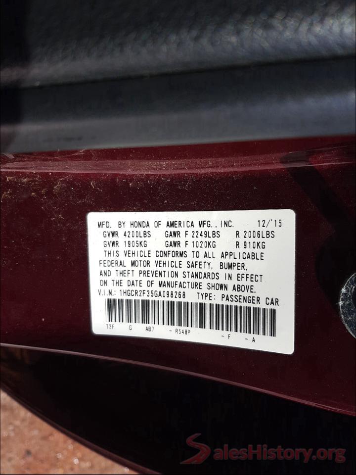 1HGCR2F35GA098268 2016 HONDA ACCORD