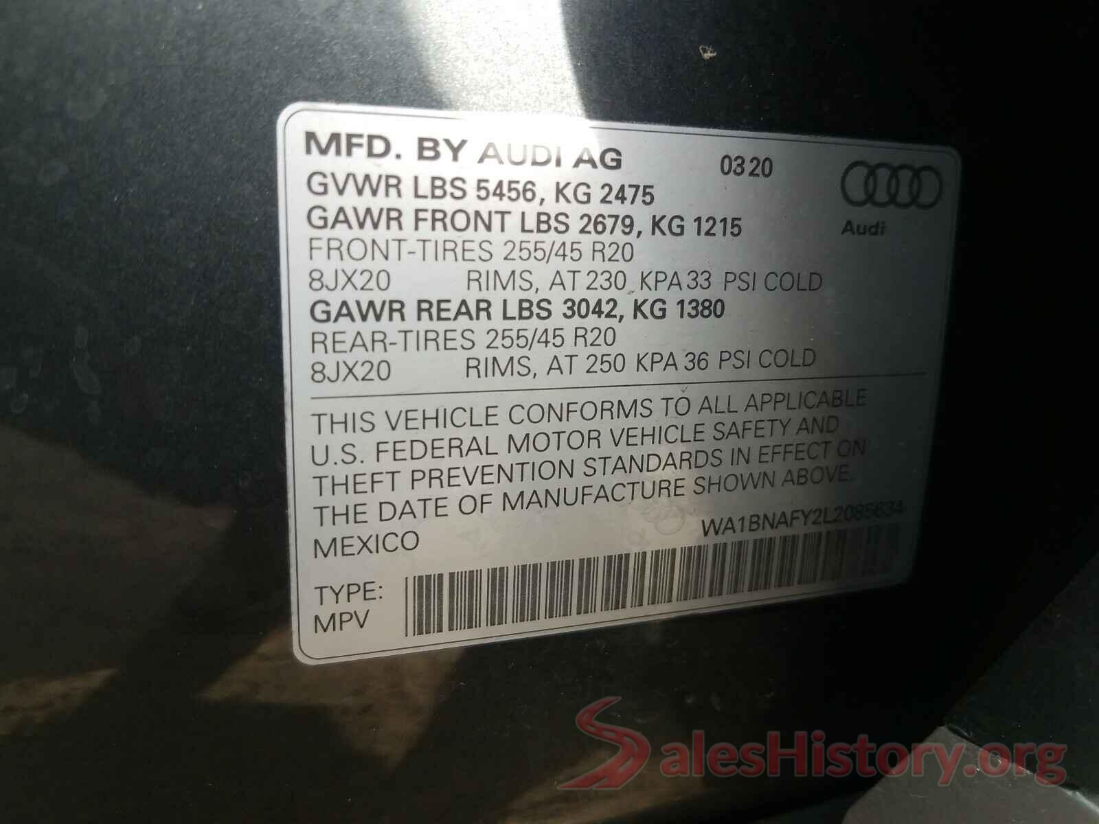 WA1BNAFY2L2085634 2020 AUDI Q5