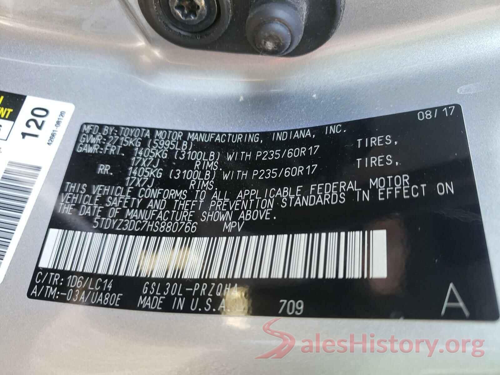 5TDYZ3DC7HS880766 2017 TOYOTA SIENNA