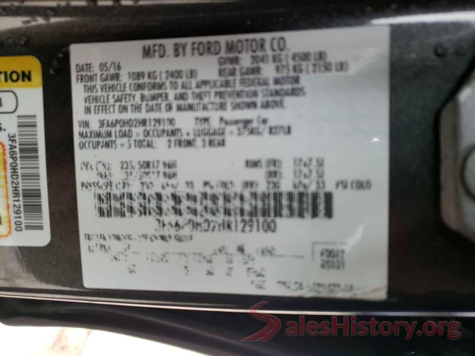 3FA6P0HD2HR129100 2017 FORD FUSION