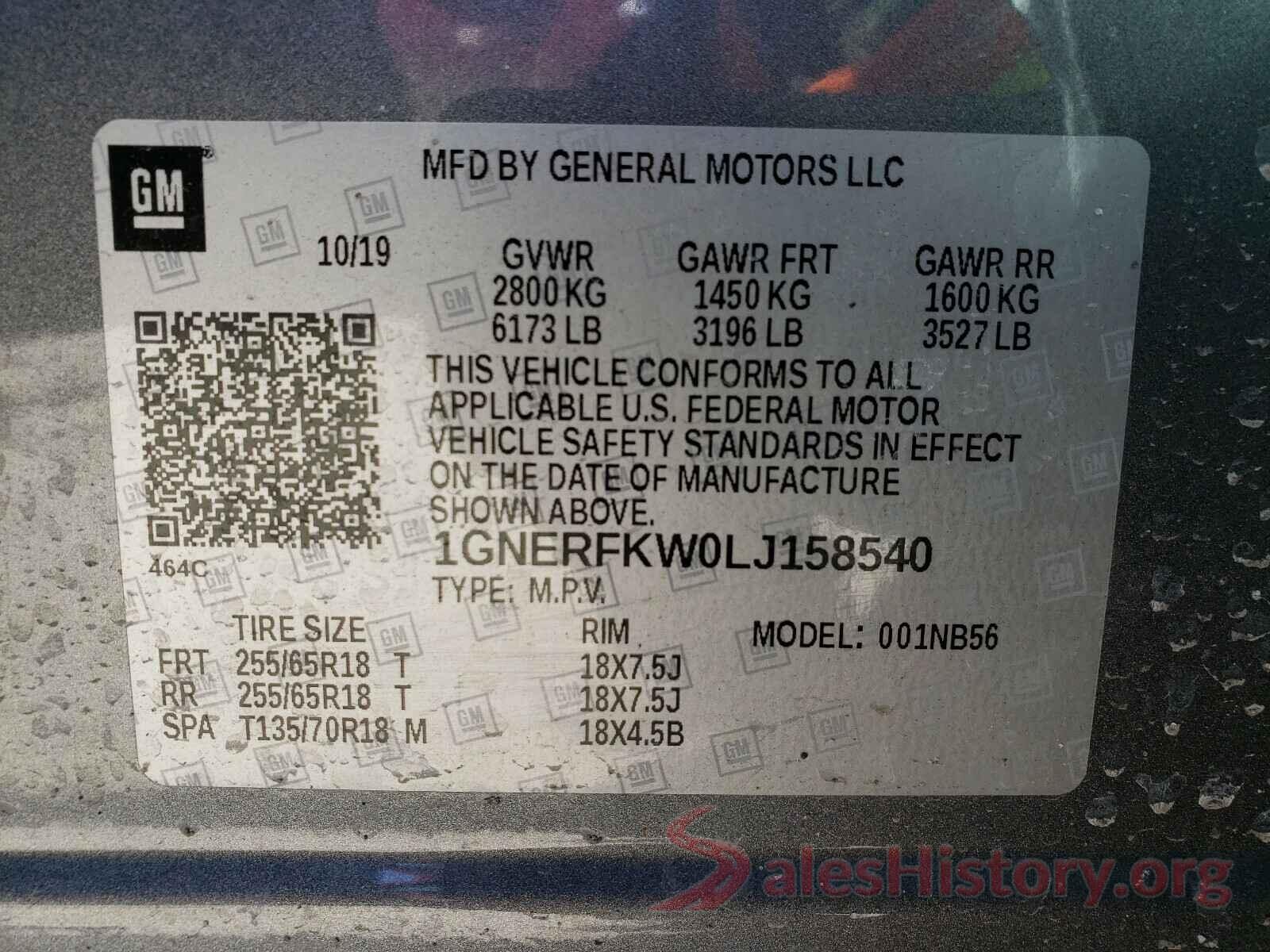 1GNERFKW0LJ158540 2020 CHEVROLET TRAVERSE