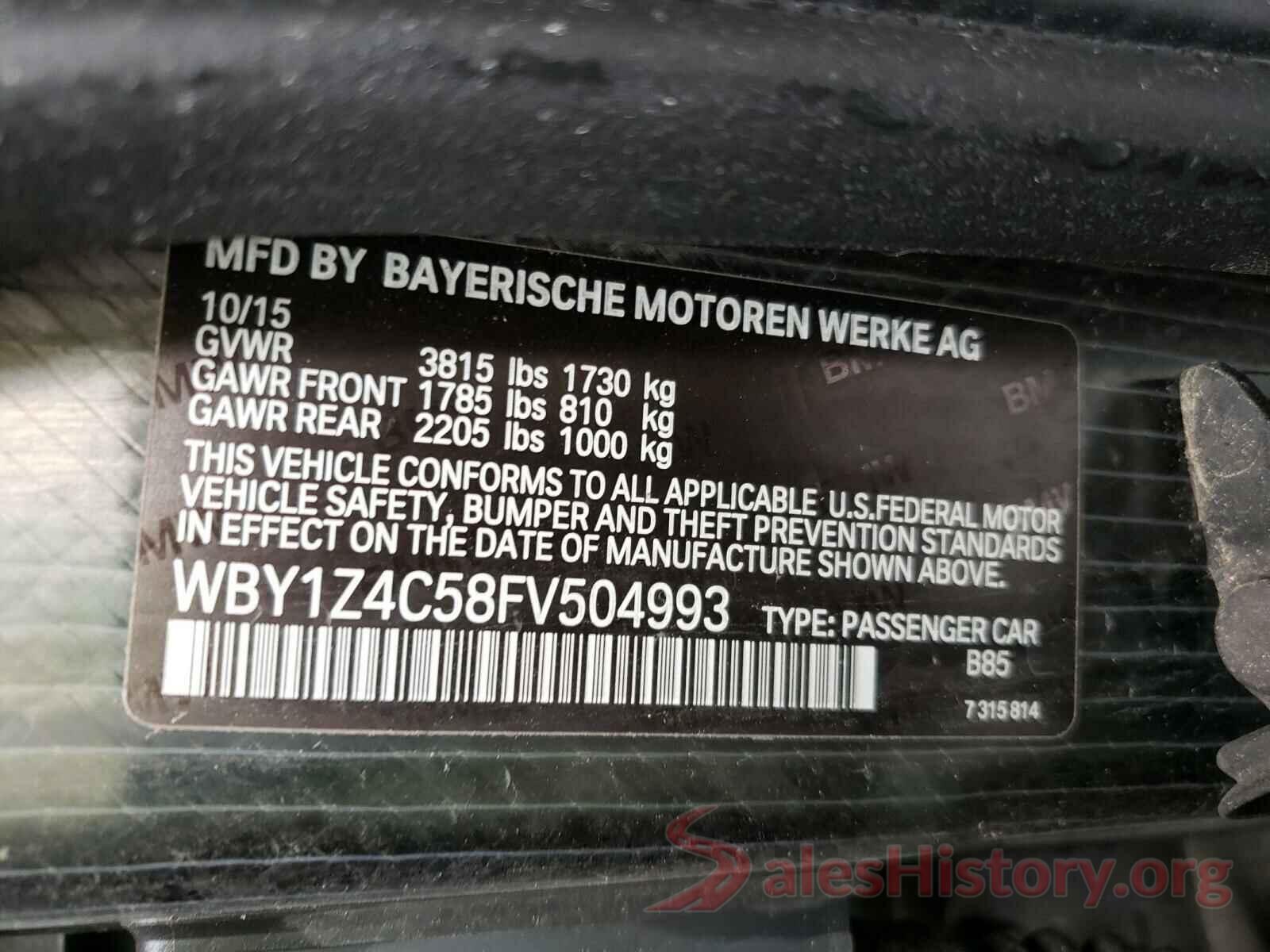 WBY1Z4C58FV504993 2015 BMW I SERIES