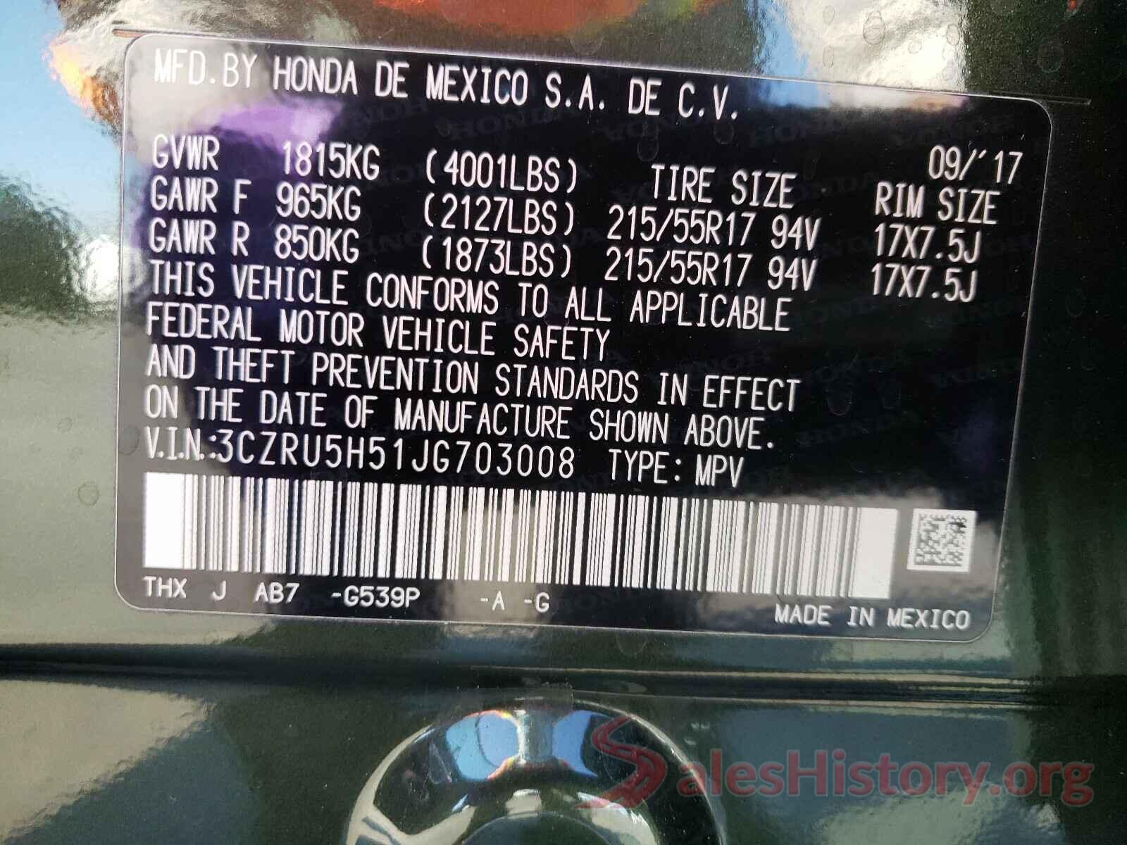 3CZRU5H51JG703008 2018 HONDA HR-V