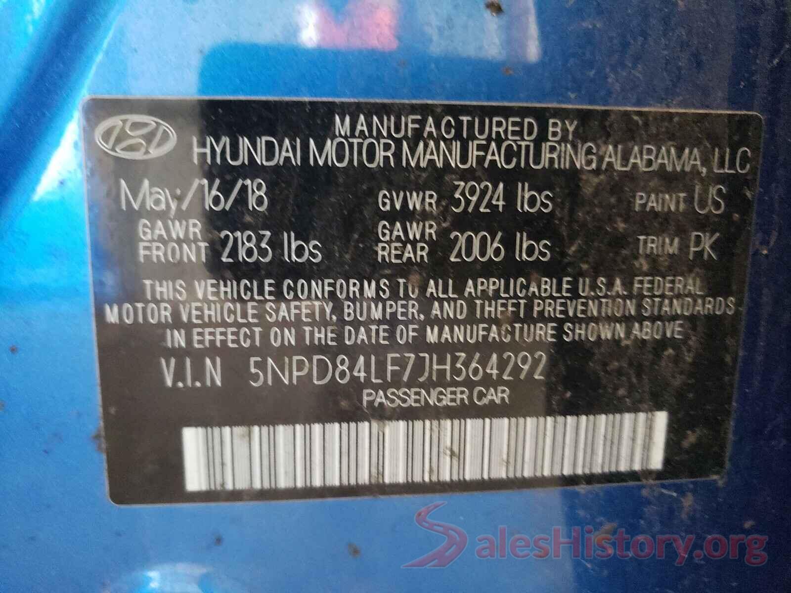 5NPD84LF7JH364292 2018 HYUNDAI ELANTRA