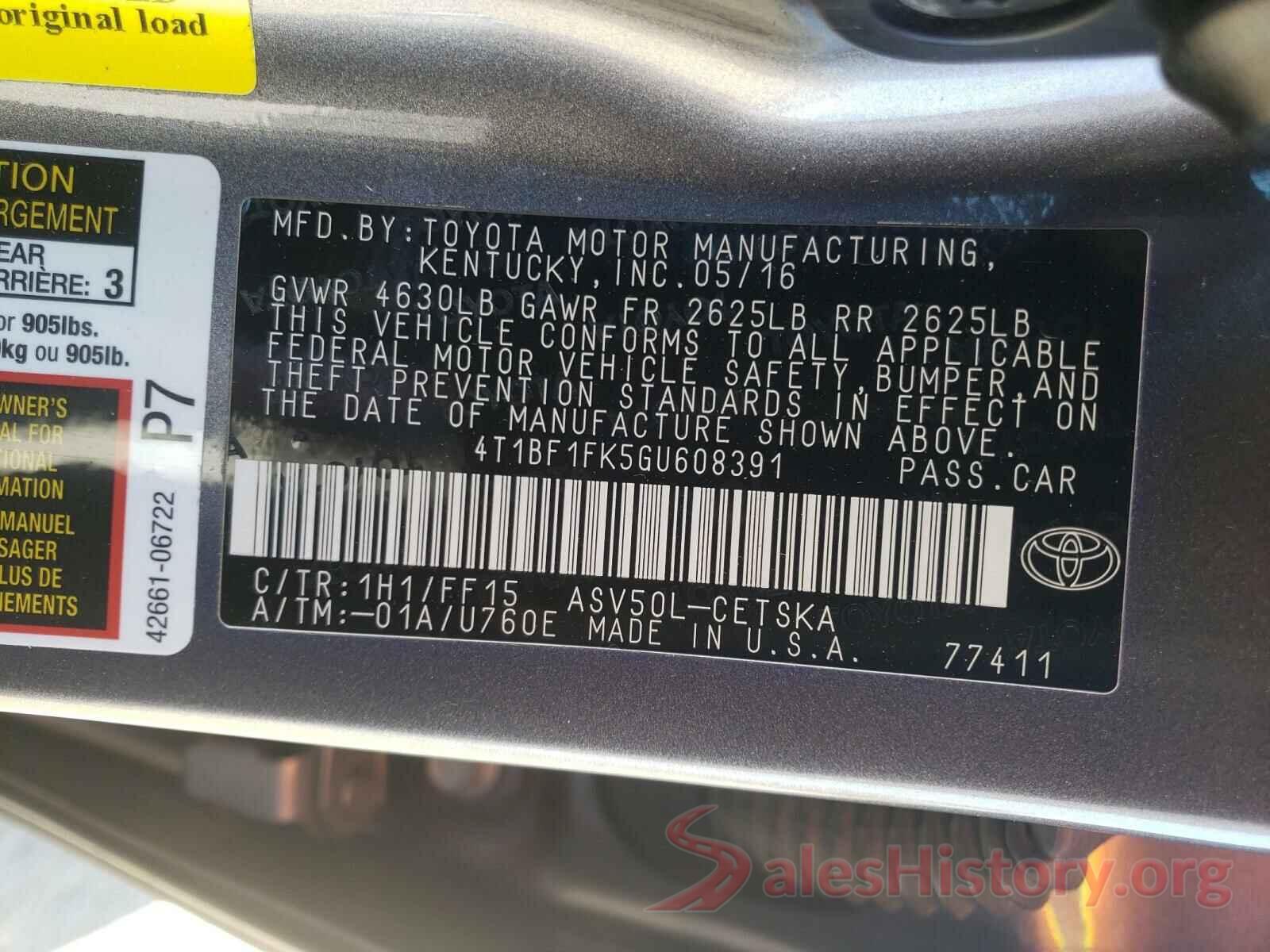 4T1BF1FK5GU608391 2016 TOYOTA CAMRY