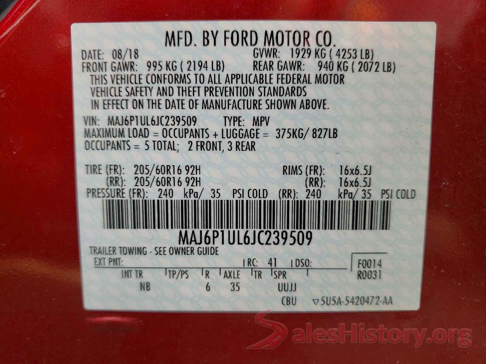 MAJ6P1UL6JC239509 2018 FORD ALL OTHER