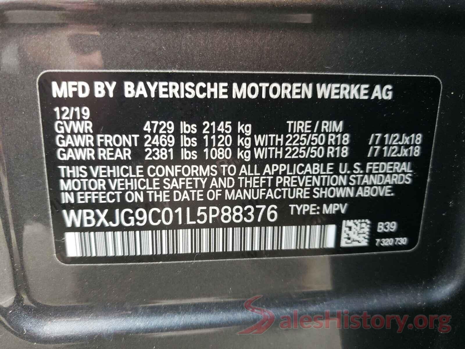 WBXJG9C01L5P88376 2020 BMW X1