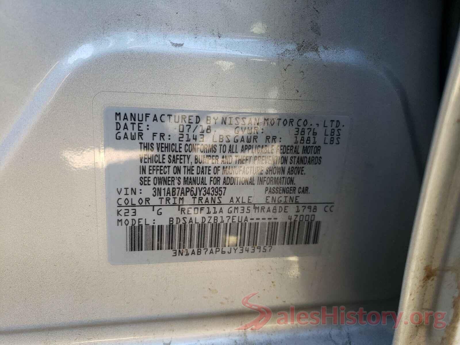 3N1AB7AP6JY343957 2018 NISSAN SENTRA