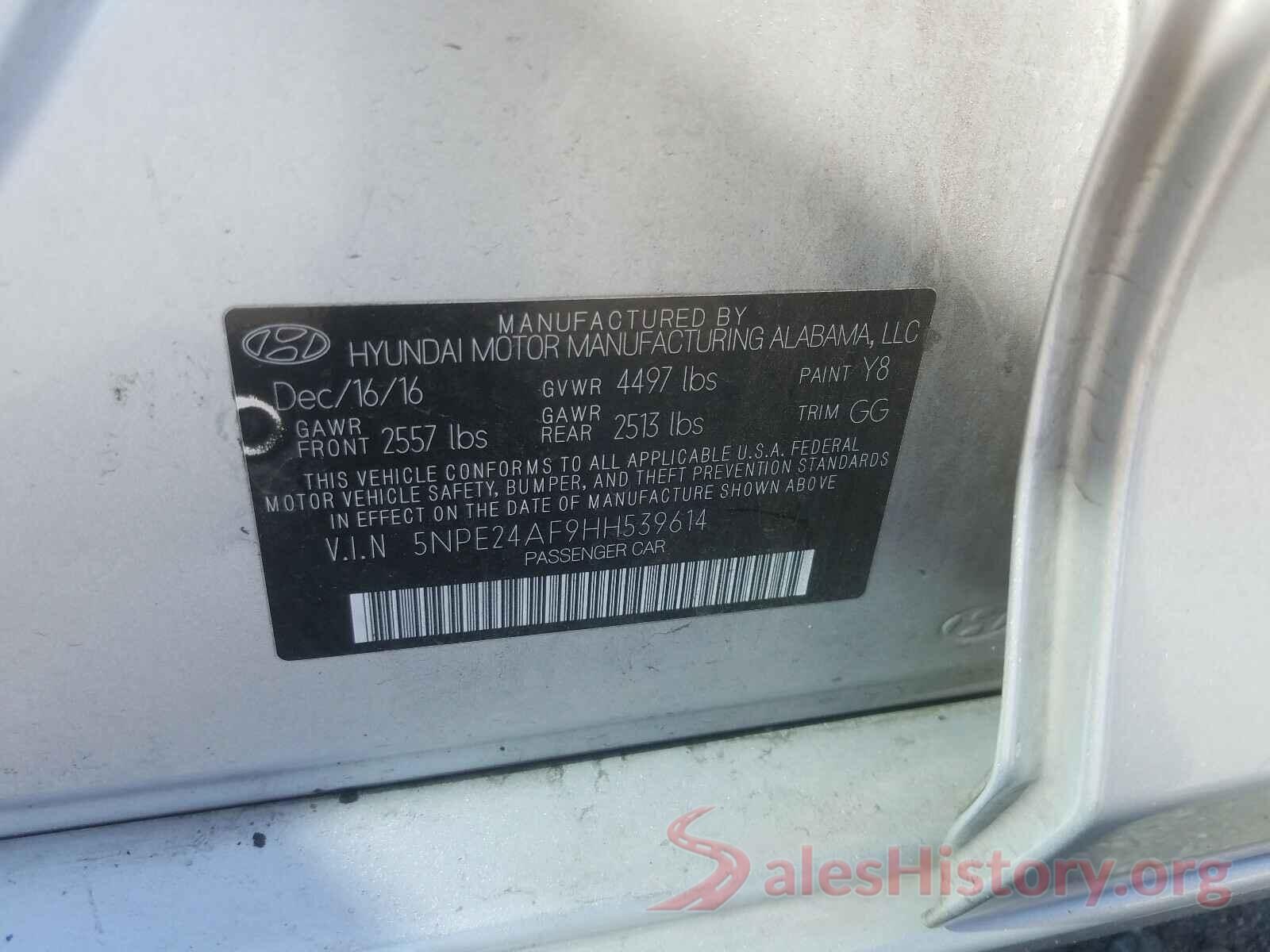 5NPE24AF9HH539614 2017 HYUNDAI SONATA