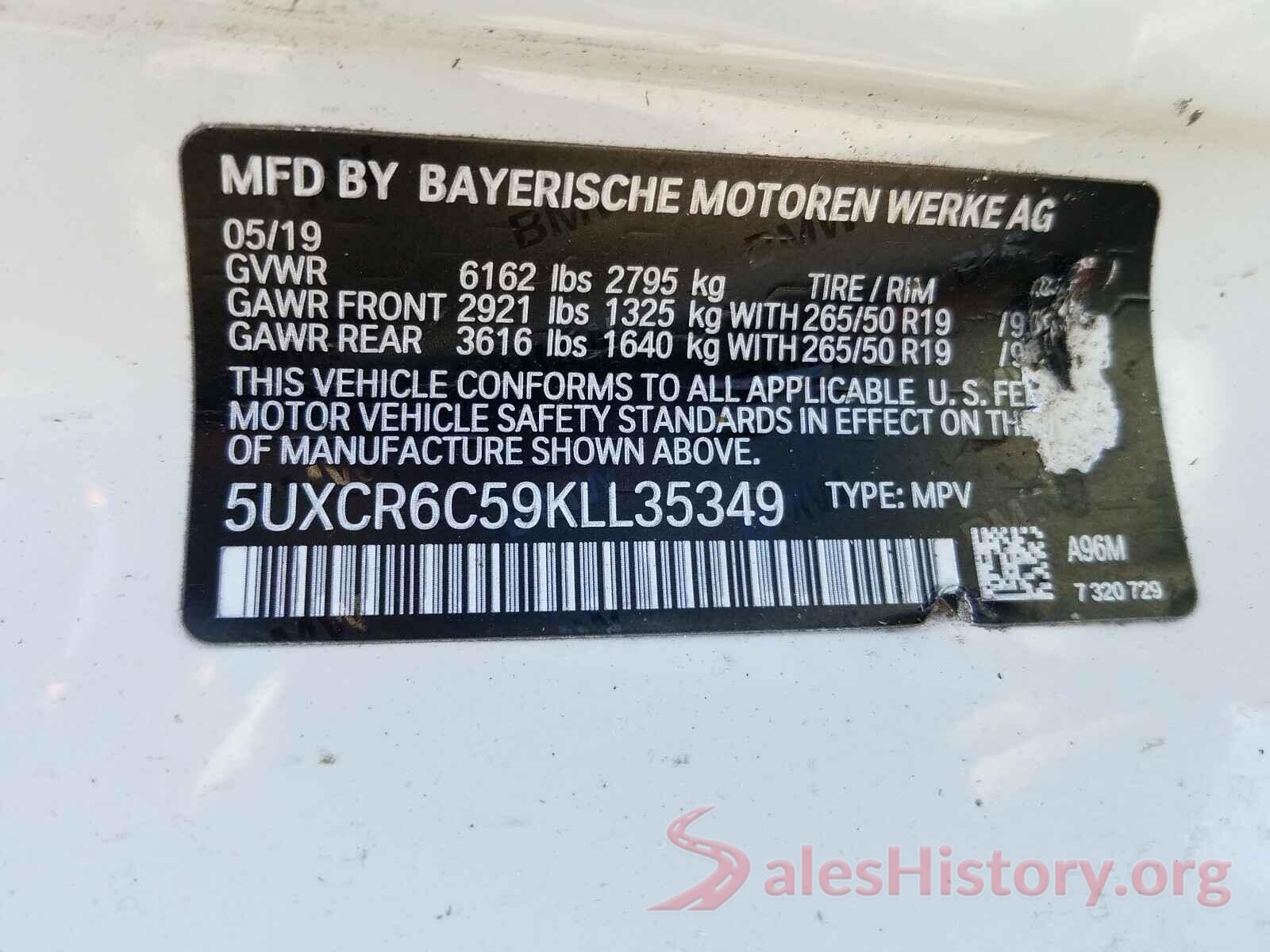 5UXCR6C59KLL35349 2019 BMW X5