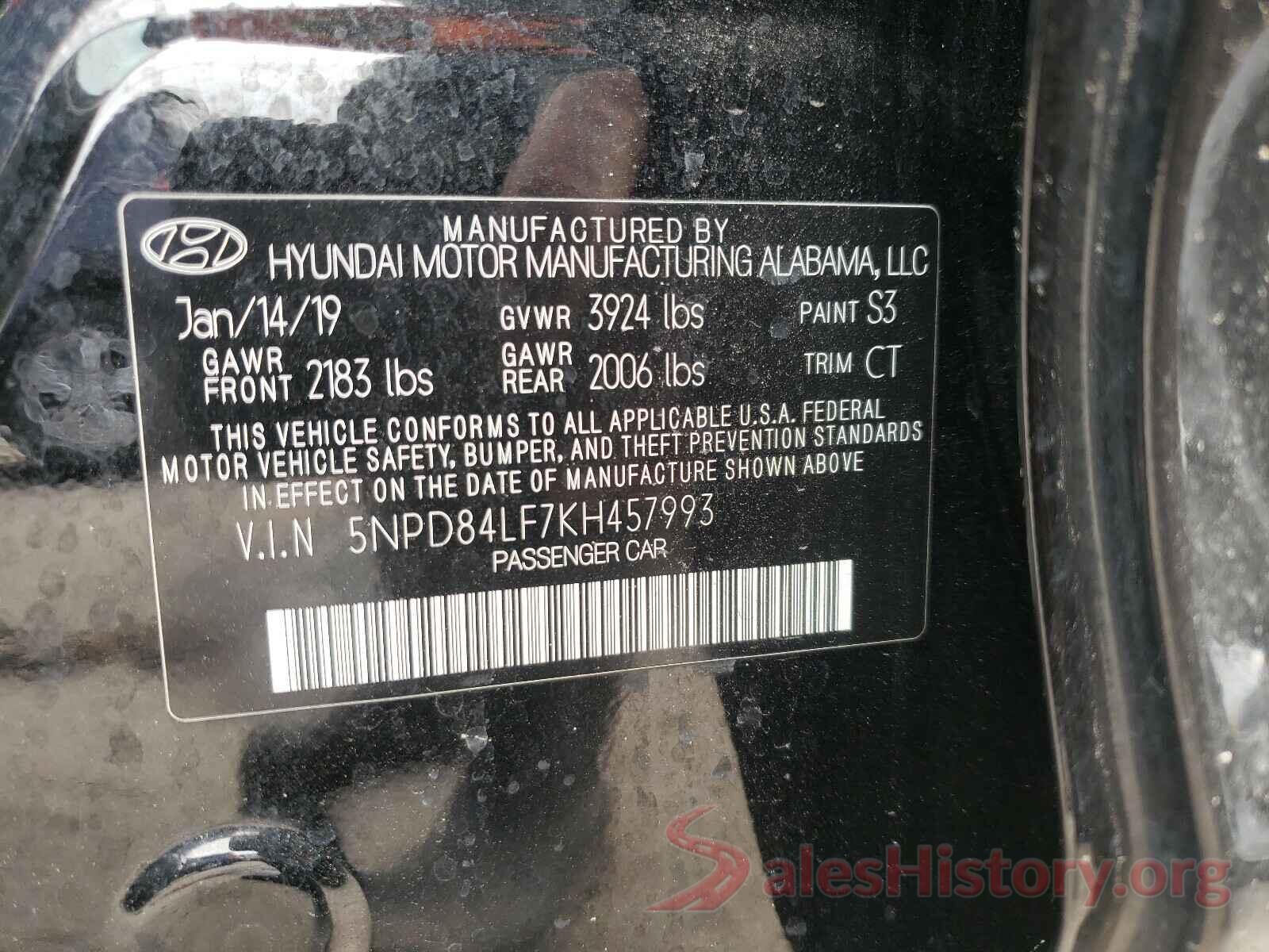 5NPD84LF7KH457993 2019 HYUNDAI ELANTRA