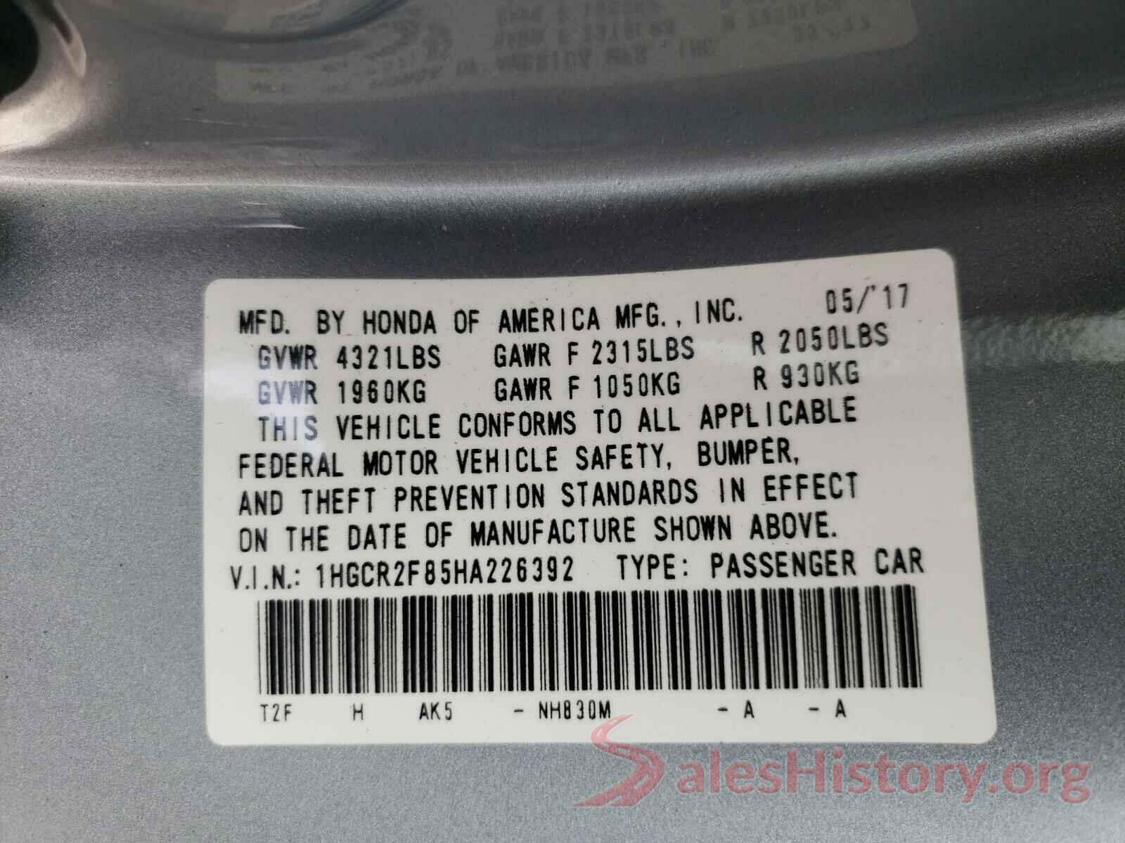 1HGCR2F85HA226392 2017 HONDA ACCORD