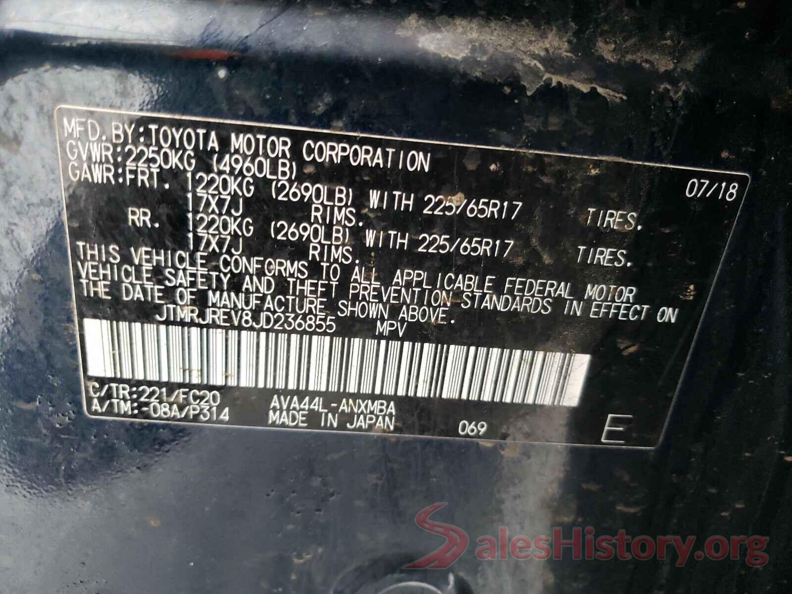 JTMRJREV8JD236855 2018 TOYOTA RAV4