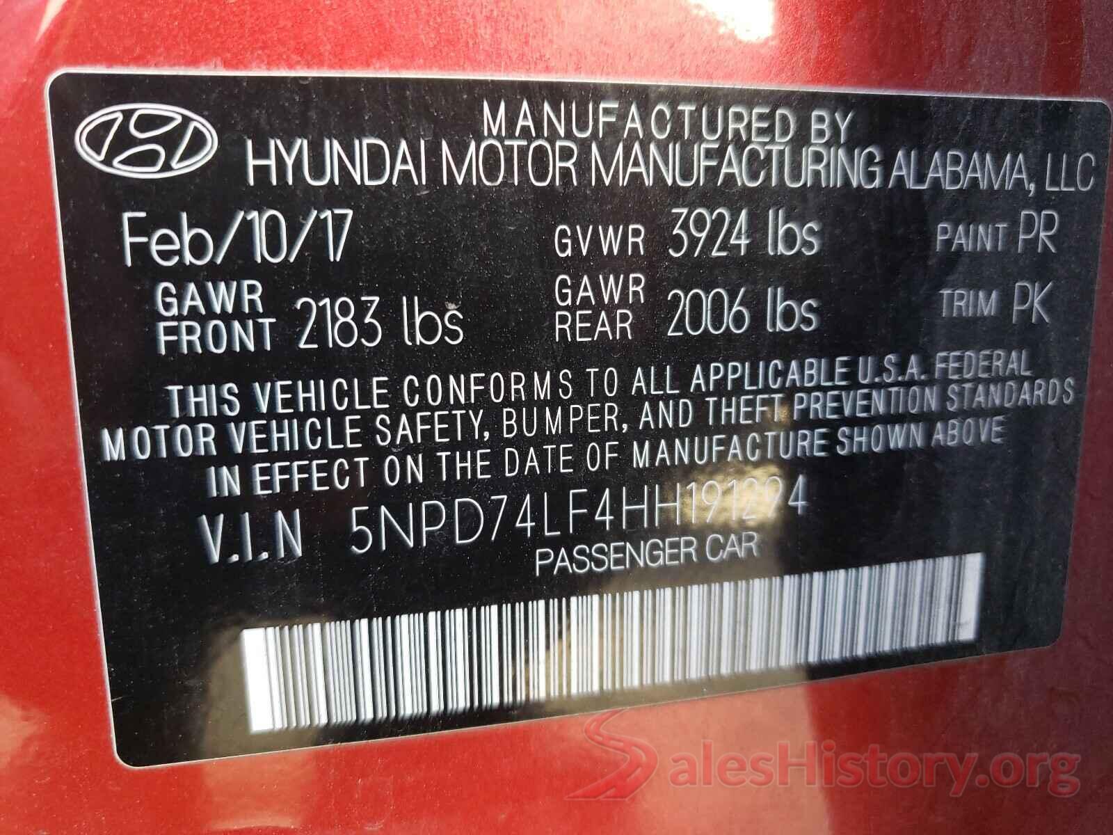 5NPD74LF4HH191294 2017 HYUNDAI ELANTRA