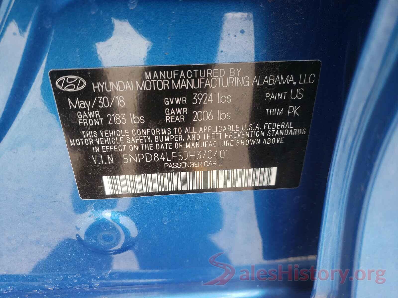 5NPD84LF5JH370401 2018 HYUNDAI ELANTRA