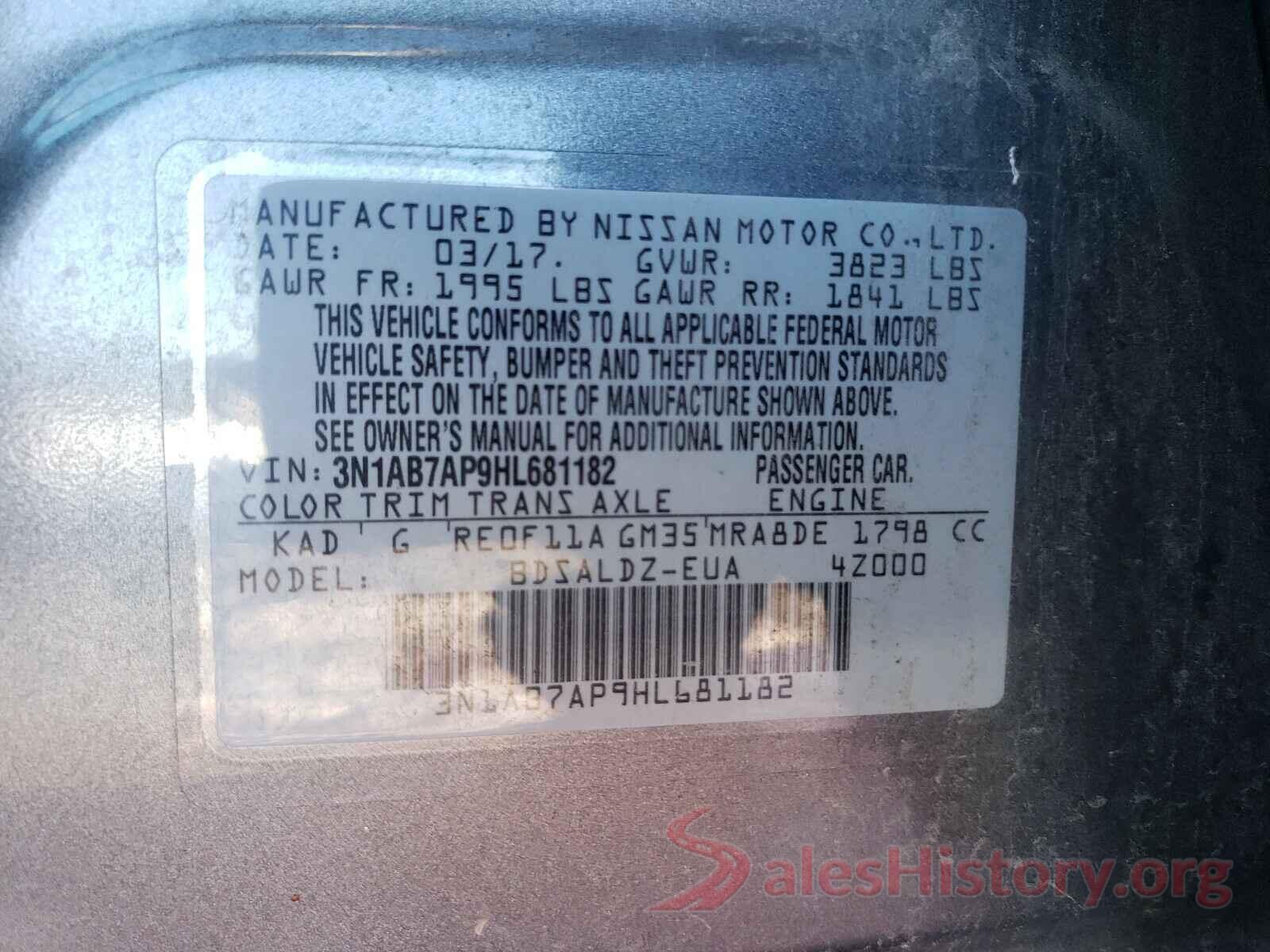 3N1AB7AP9HL681182 2017 NISSAN SENTRA