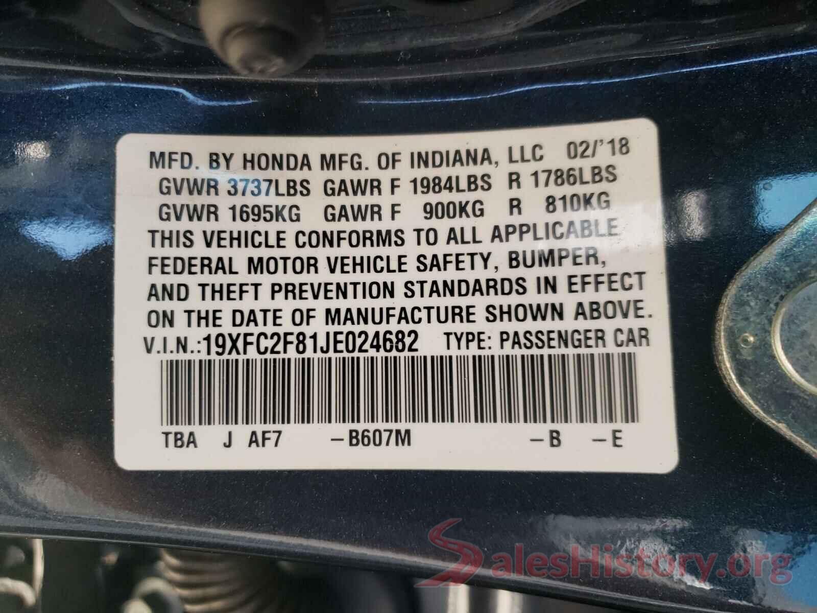 19XFC2F81JE024682 2018 HONDA CIVIC