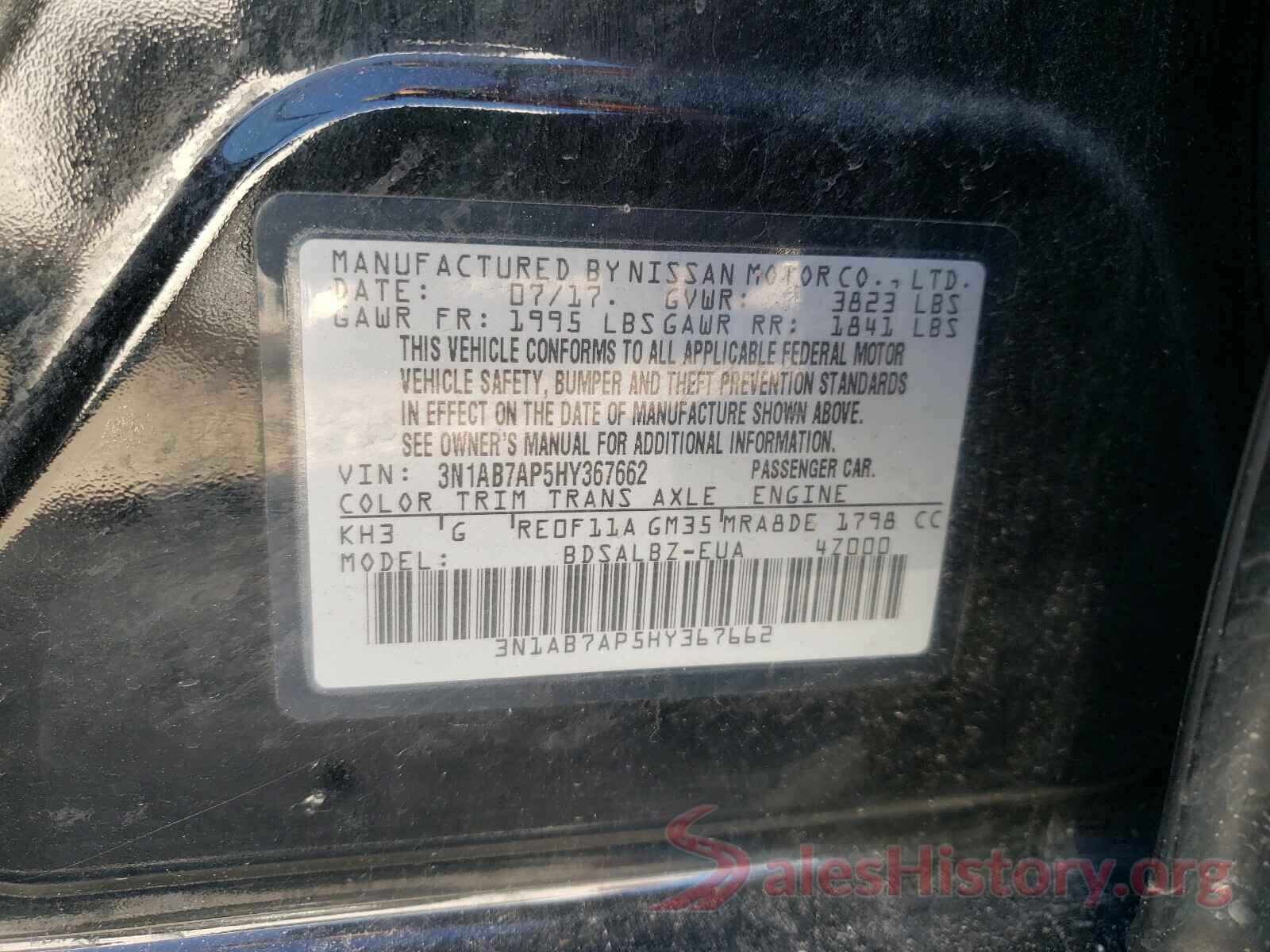 3N1AB7AP5HY367662 2017 NISSAN SENTRA