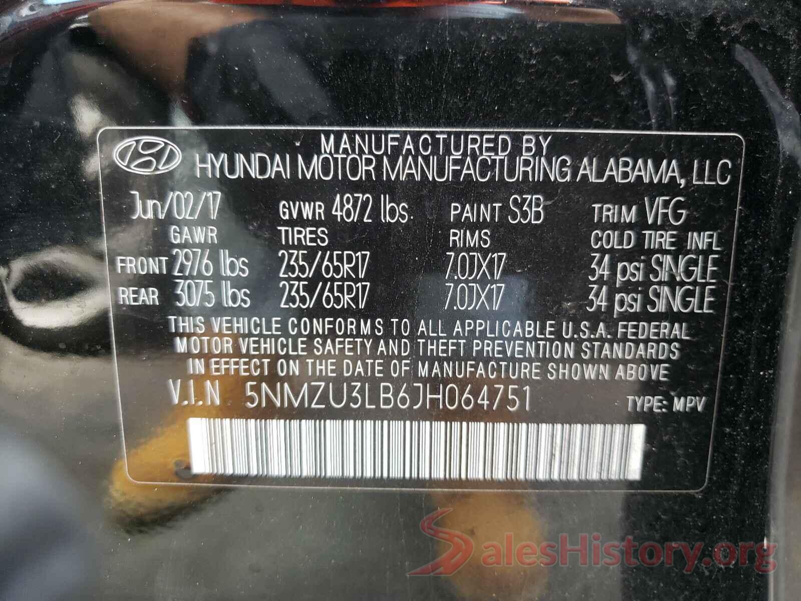 5NMZU3LB6JH064751 2018 HYUNDAI SANTA FE