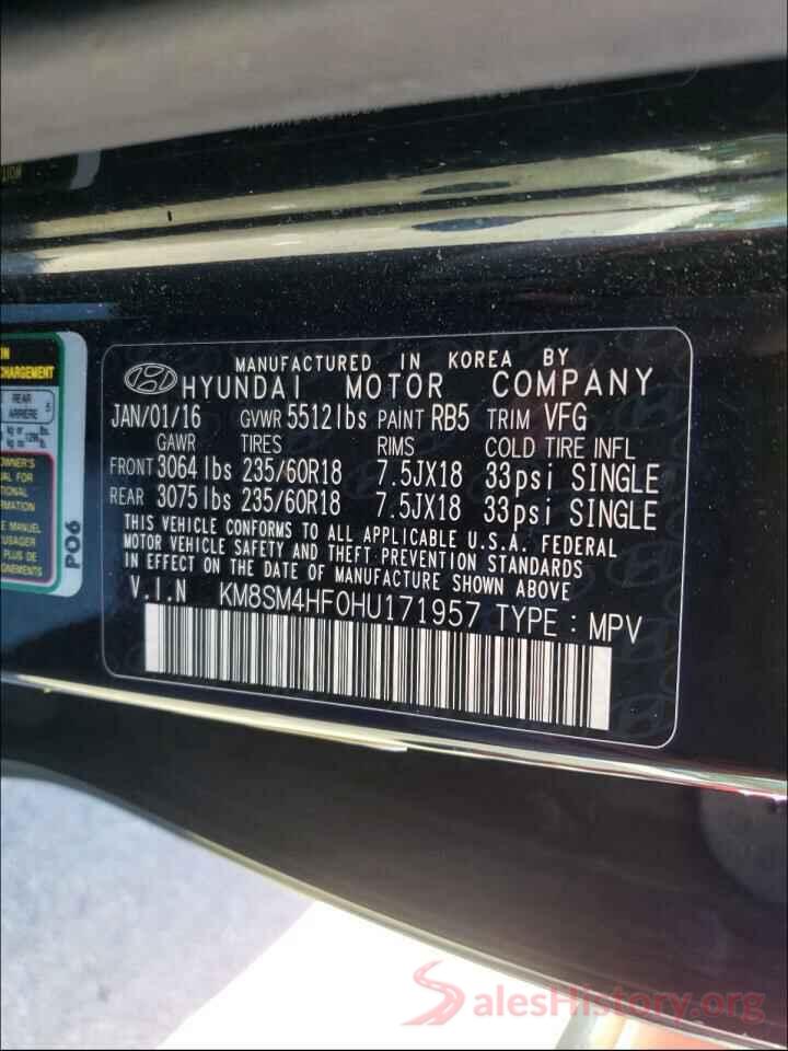 KM8SM4HF0HU171957 2017 HYUNDAI SANTA FE