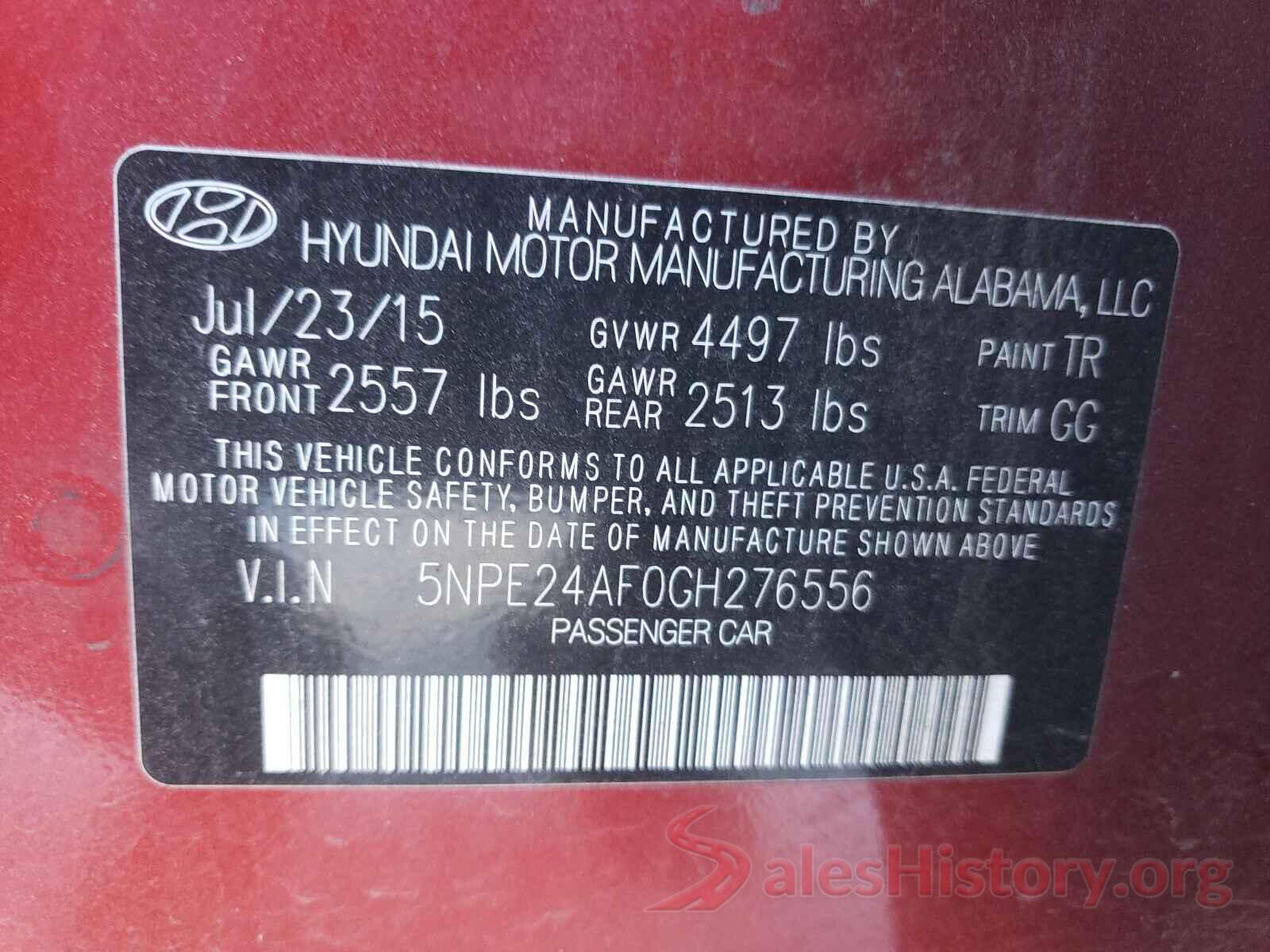 5NPE24AF0GH276556 2016 HYUNDAI SONATA