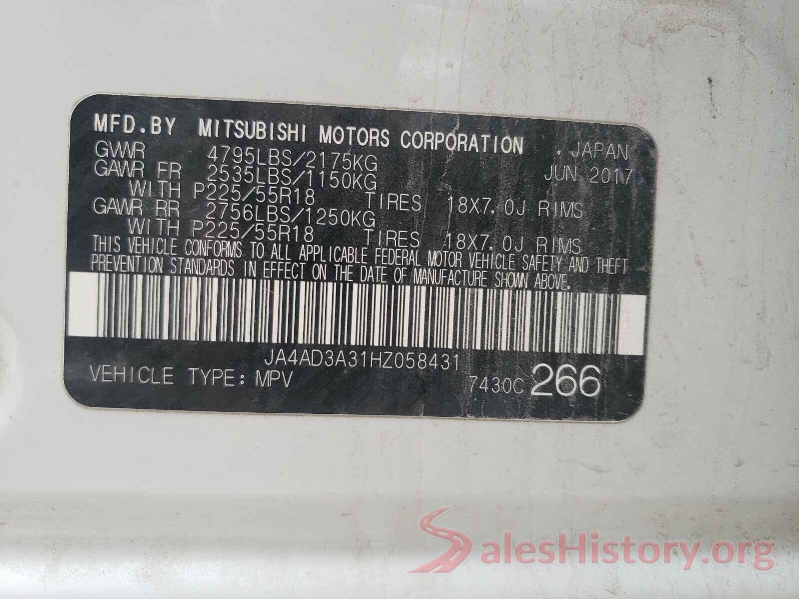 JA4AD3A31HZ058431 2017 MITSUBISHI OUTLANDER