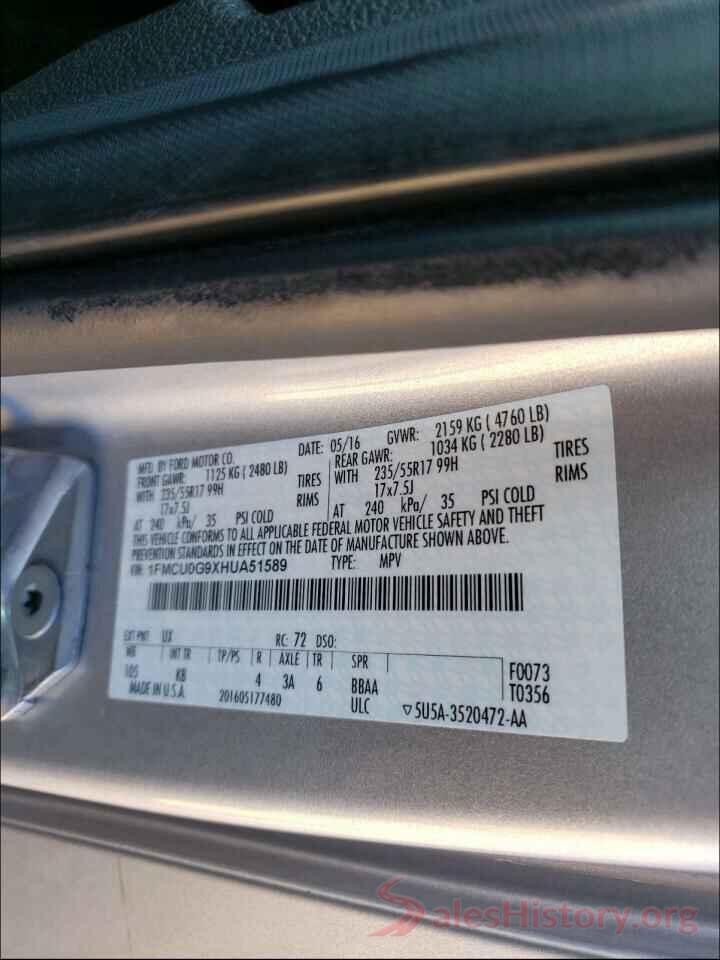 1FMCU0G9XHUA51589 2017 FORD ESCAPE