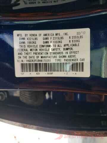 1HGCR2F59HA170091 2017 HONDA ACCORD