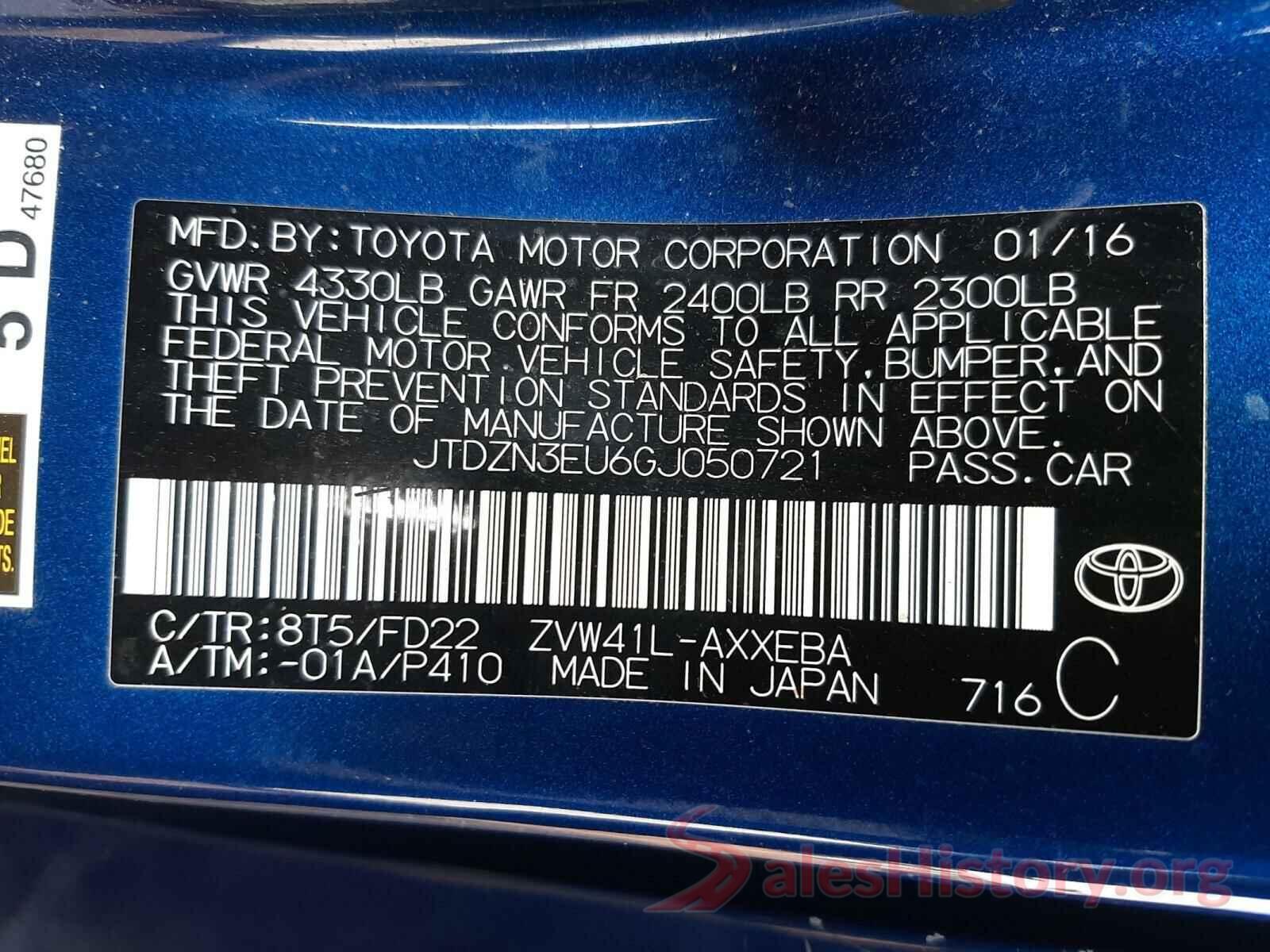 JTDZN3EU6GJ050721 2016 TOYOTA PRIUS