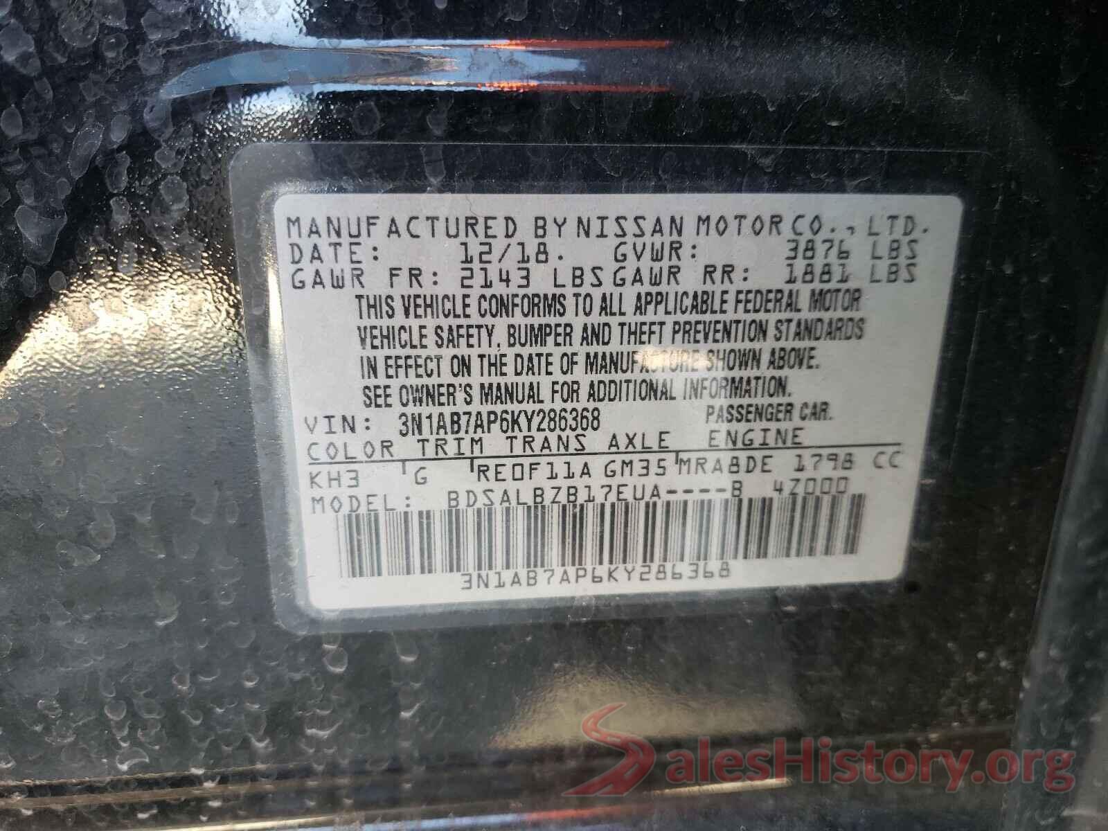 3N1AB7AP6KY286368 2019 NISSAN SENTRA