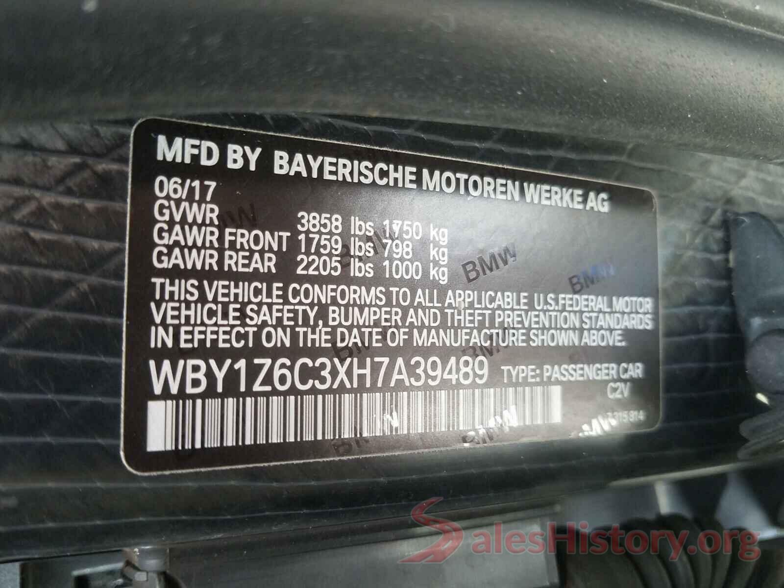 WBY1Z6C3XH7A39489 2017 BMW I SERIES