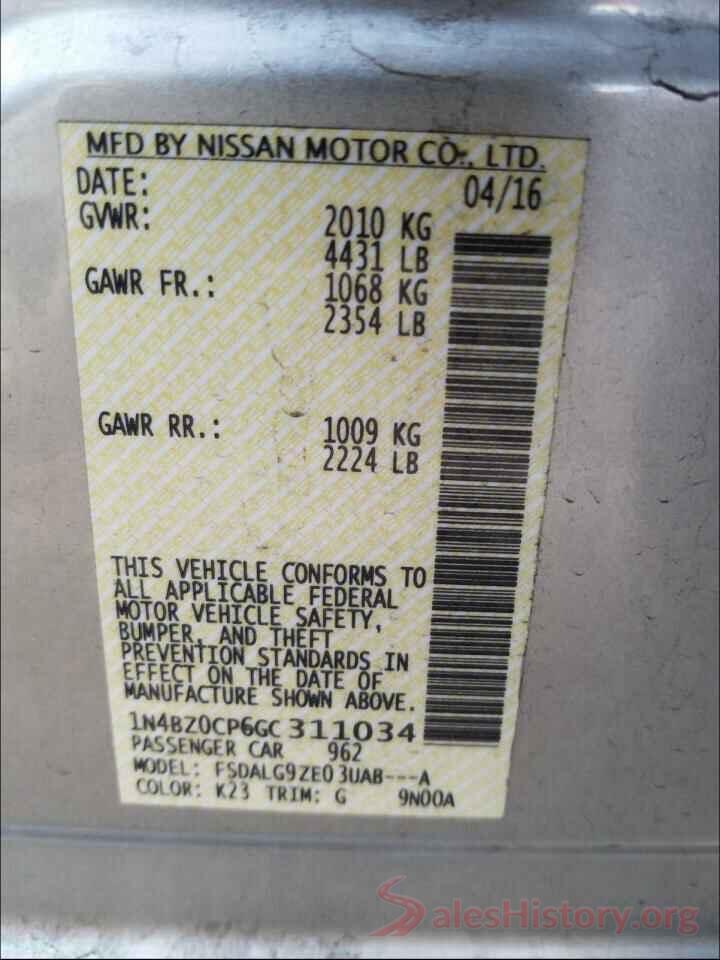 1N4BZ0CP6GC311034 2016 NISSAN LEAF