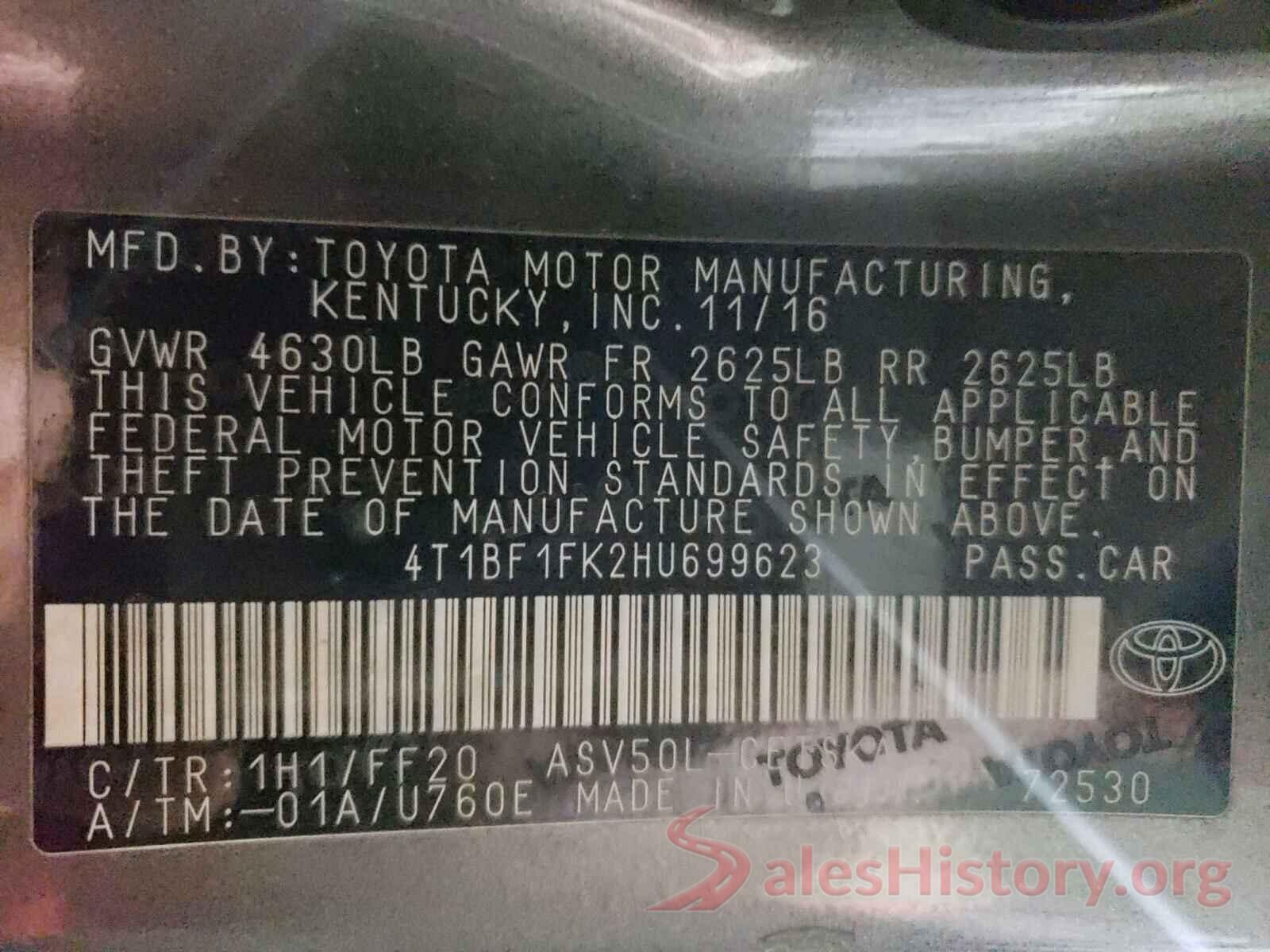 4T1BF1FK2HU699623 2017 TOYOTA CAMRY