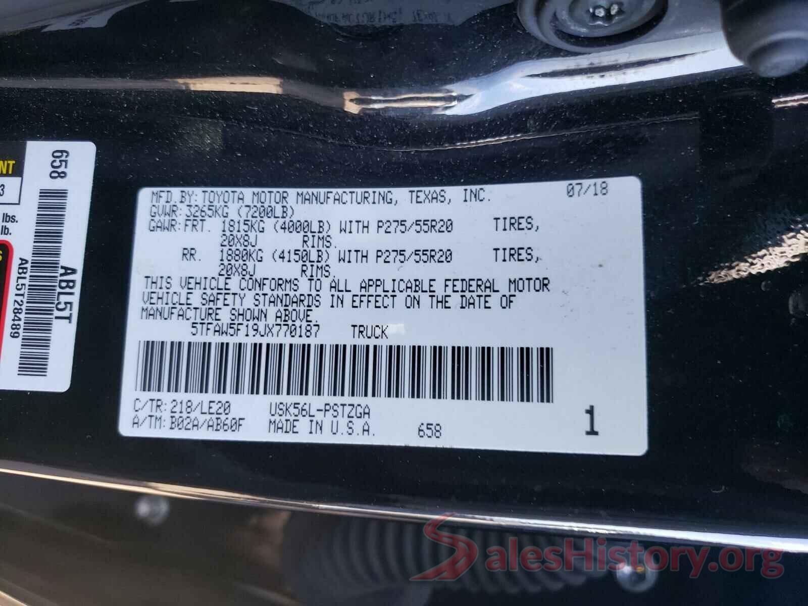 5TFAW5F19JX770187 2018 TOYOTA TUNDRA