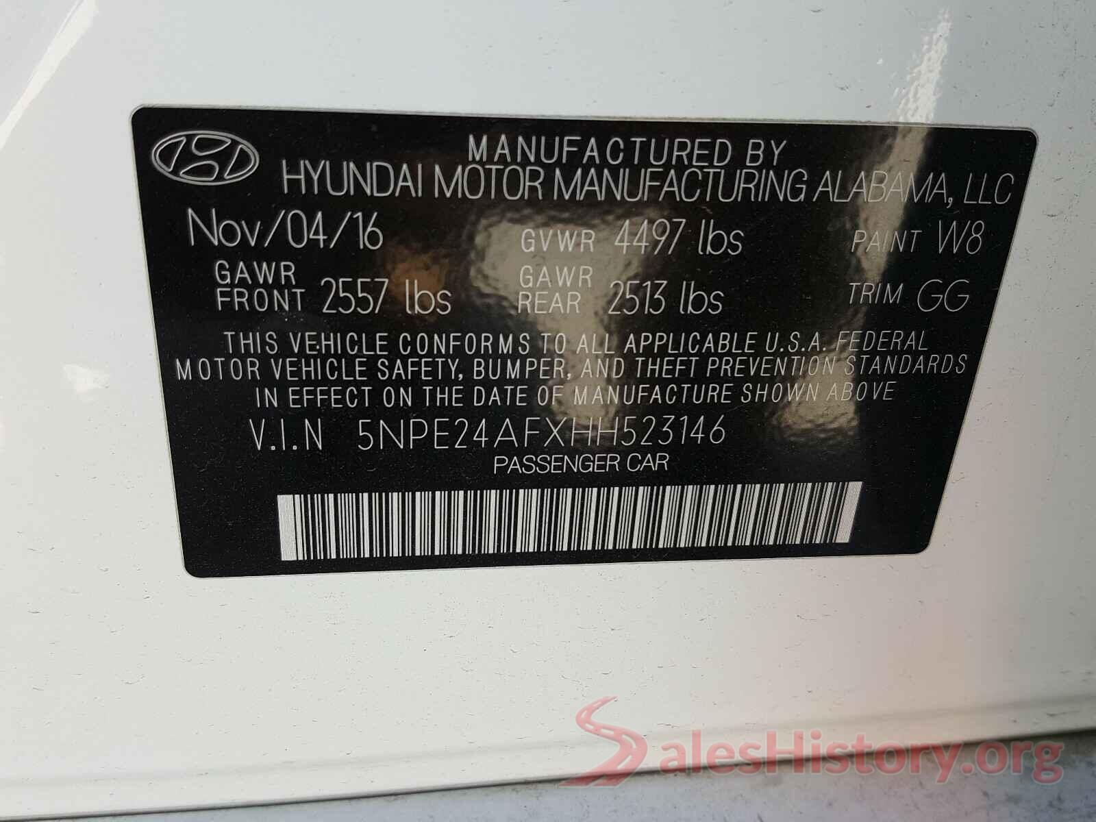 5NPE24AFXHH523146 2017 HYUNDAI SONATA