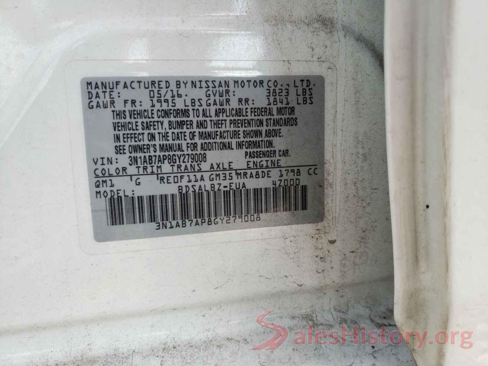 3N1AB7AP8GY279008 2016 NISSAN SENTRA