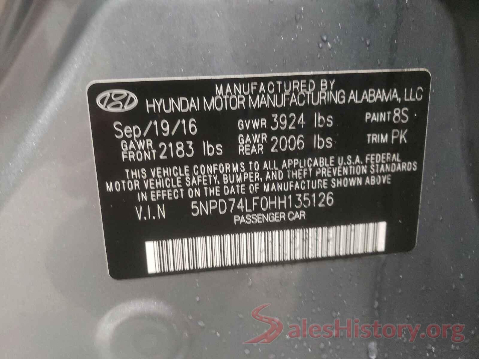 5NPD74LF0HH135126 2017 HYUNDAI ELANTRA