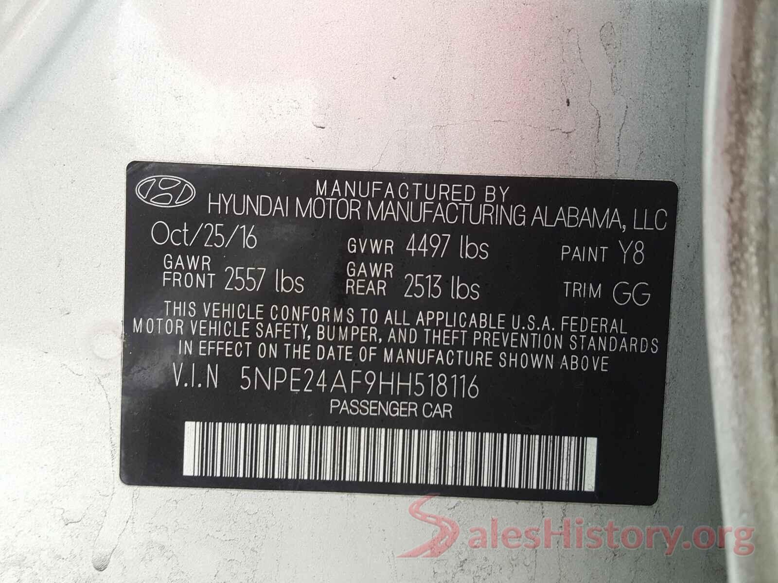 5NPE24AF9HH518116 2017 HYUNDAI SONATA